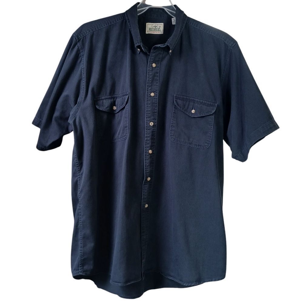REDHEAD Cotton Button Down Shirt Short Sleeve Dark Navy Denim Men Tall Size 2XLT